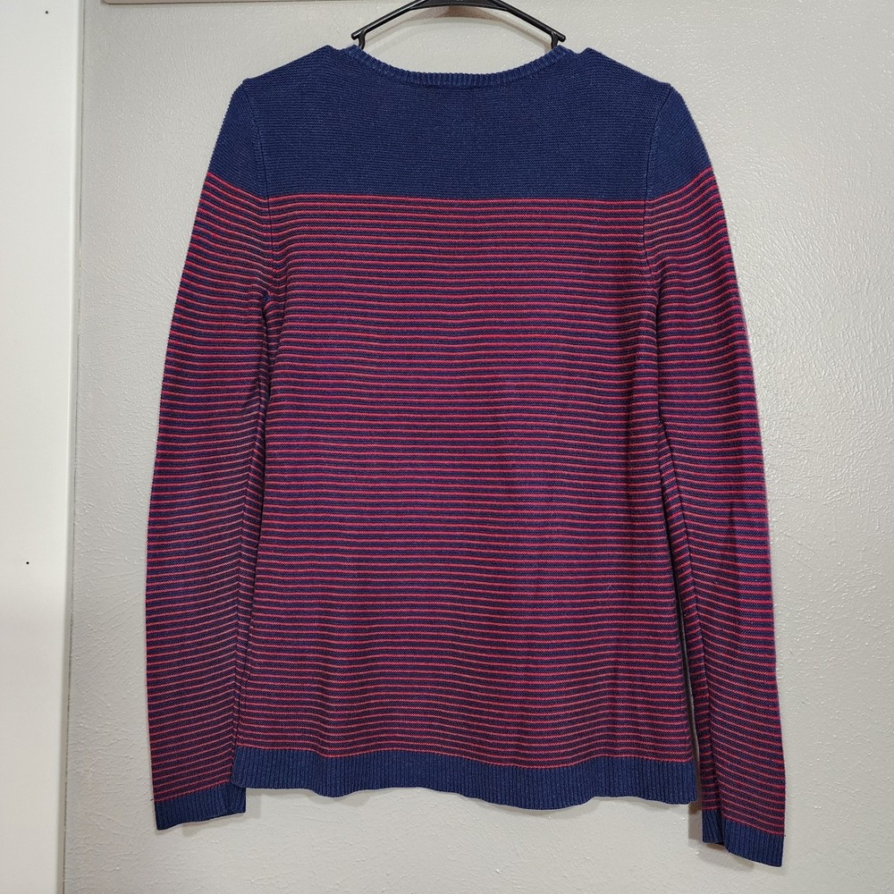 Talbots Sweater Womens XS Blue Red Striped Cotton Blend Pullover Ribbed Cuffs - Picture 2 of 8